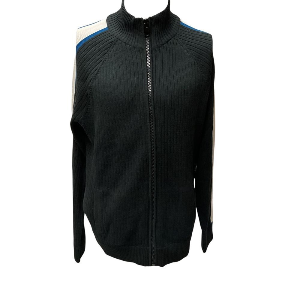 Express Men's Mock Neck Zip-Up Sweater Sz XL with Racing Stripes‎ Athletic